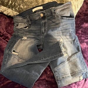 Kancan Distressed Blue Moto Jeans